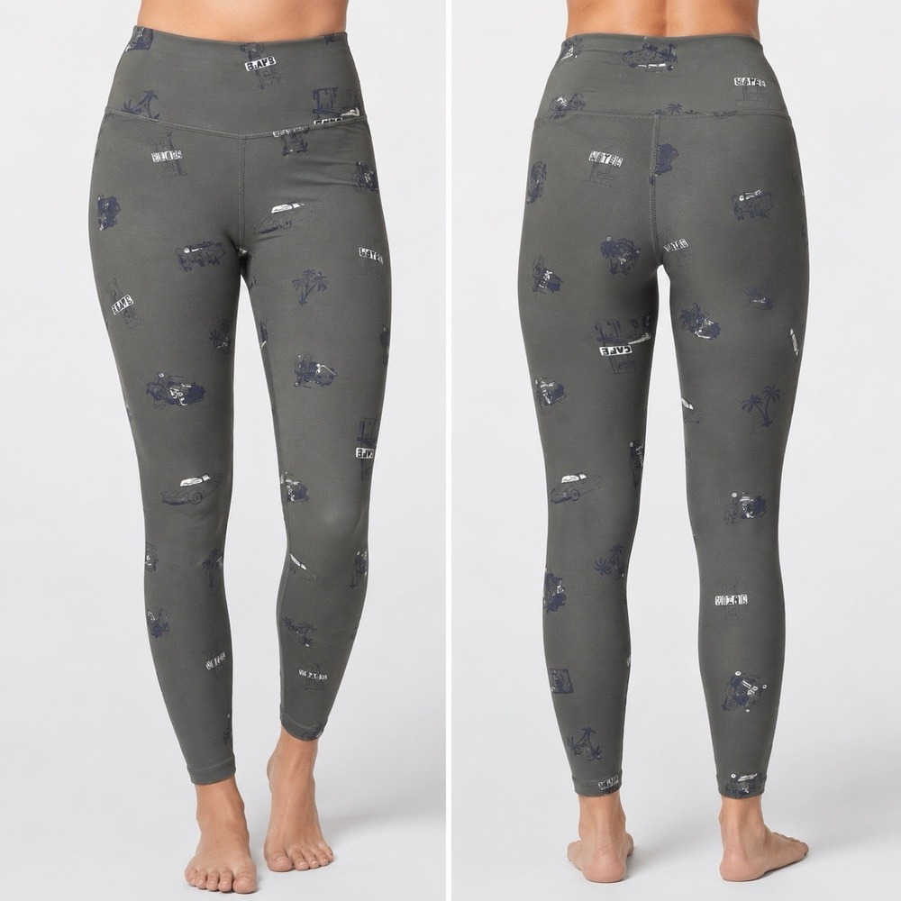 LuLaRoe OS Leggings Olive Green Vintage Motel & Travel Print